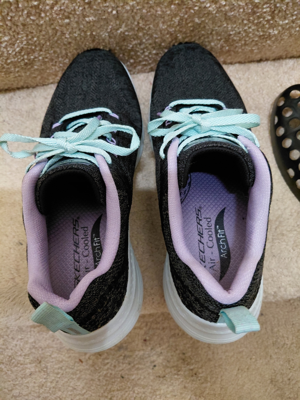 Skechers Women’s Black Athletic Sneakers with Mint Laces and Lavender Accents - Picture 4 of 6